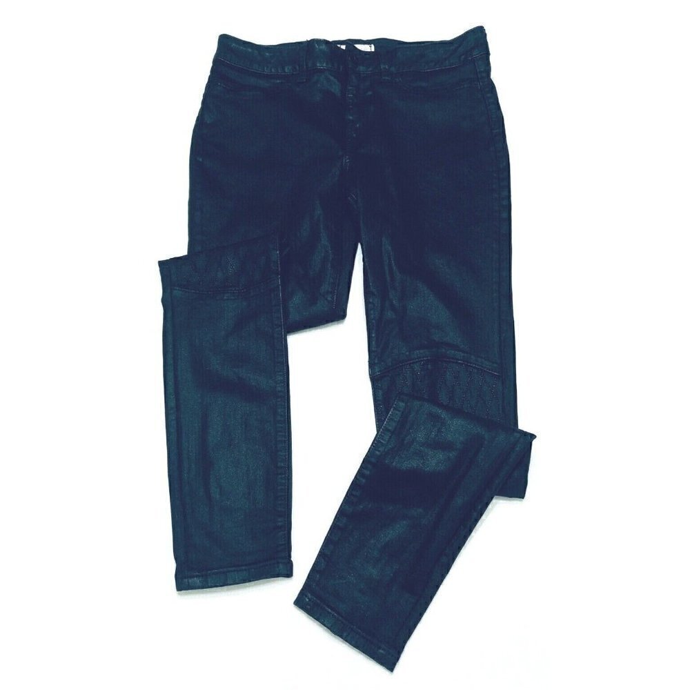 Yummie Womens Size 29 Black Coated Quilted Moto Jeans Stretch JY7-027